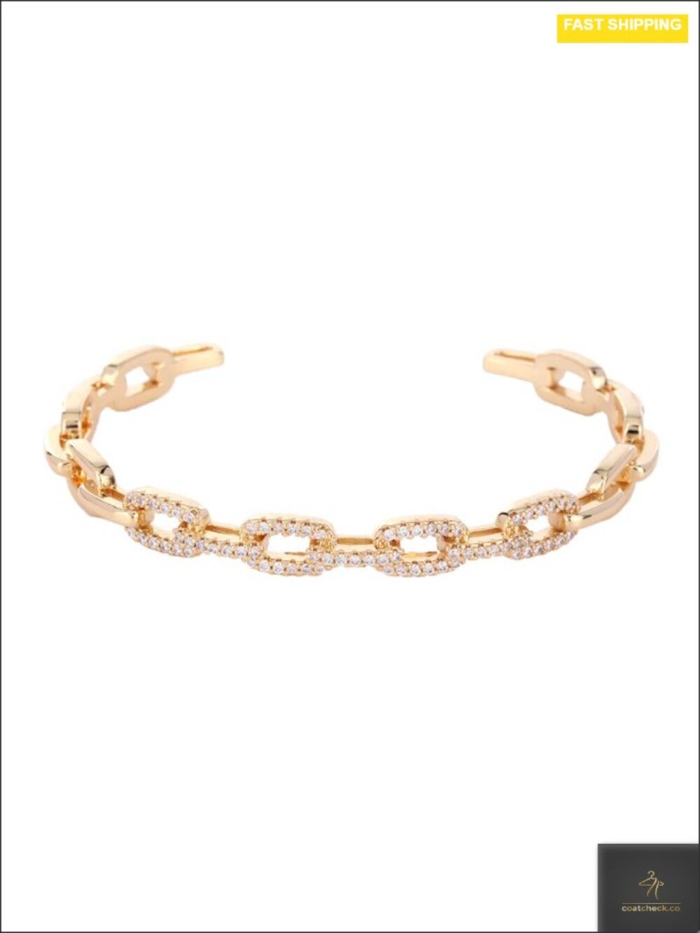 14K Gold Moissanite Open Bangle Bracelet for Women, Sparkling Geometric Chain